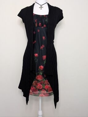 Asymmetrical Hem Open Front Black Knit Cardigan